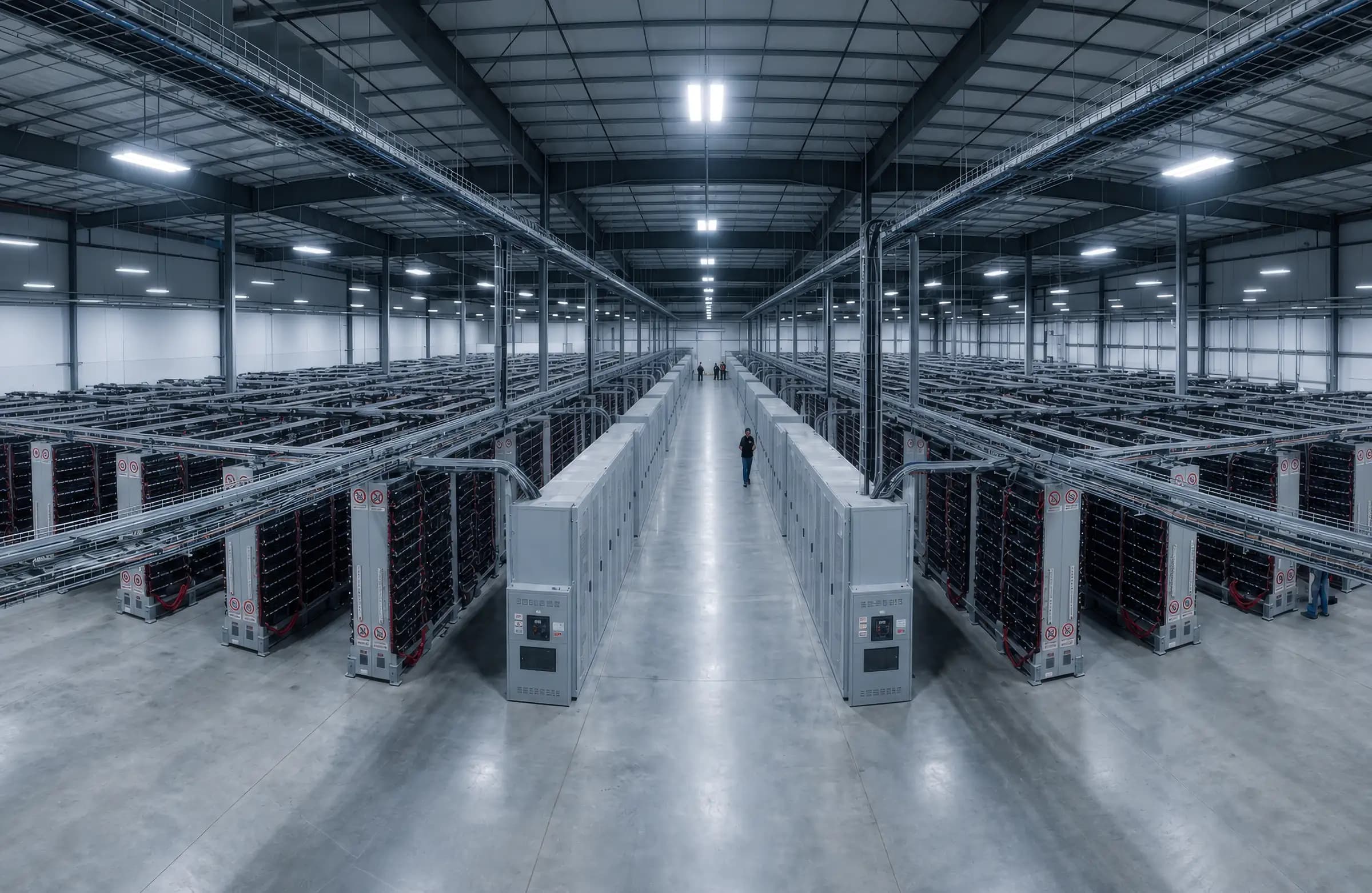 Inside a large-scale data center hall